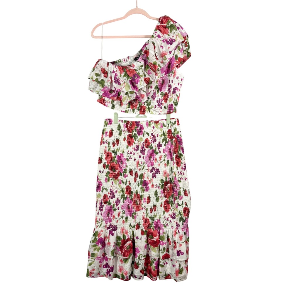 Abercrombie & Fitch Floral Fruit One Shoulder Smocked Top Midi Skirt Set XL NWT - Picture 2 of 13